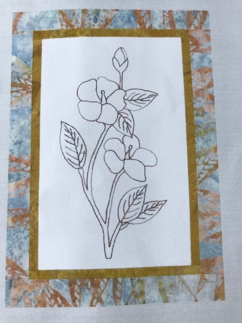 Sturt Desert Rose - Vintage Floral Emblem - Stitchery Version