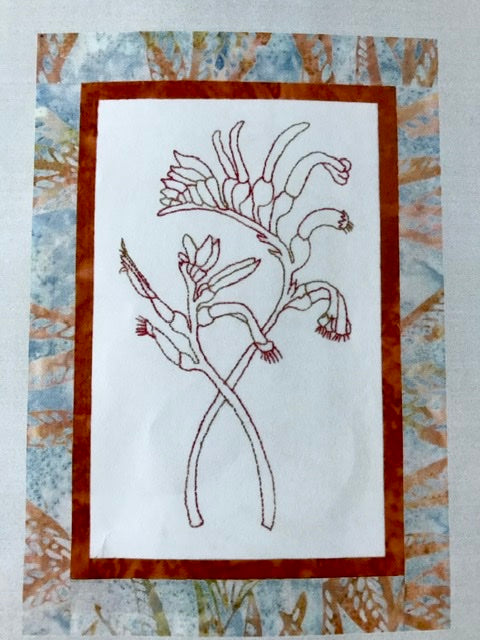 Kangaroo Paw - Vintage Floral Emblem - Stitchery Version