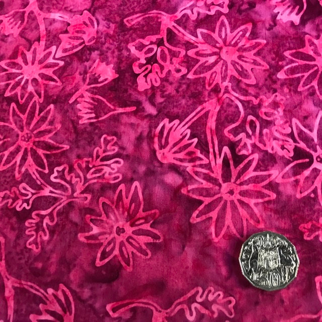 Deep Pink Batik- Flannel Flower print