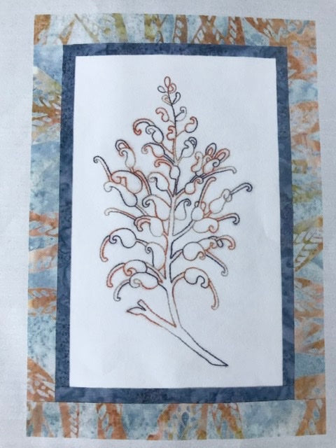 Grevillea - Vintage Floral Emblem - Stitchery Version